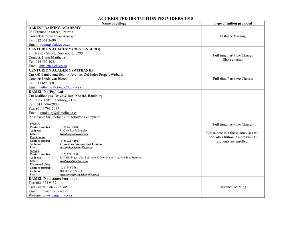 Tuition Providers 2008