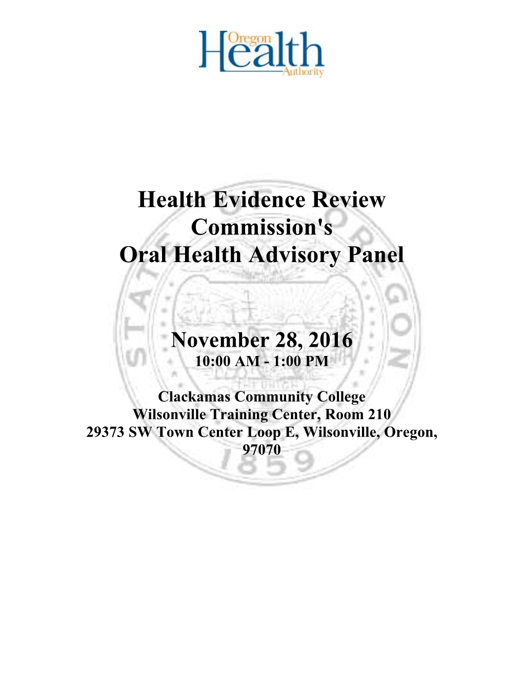 Health Evidence Review Commission's Oral Health Advisory Panel