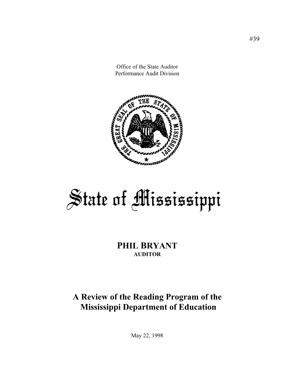 A Review of the Reading Program of the Mississippi Department of Education