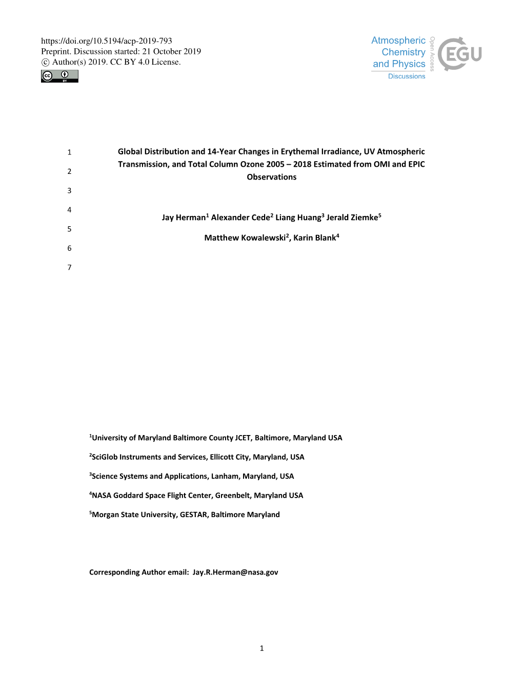 Global Distribution and 14-Year Changes in Erythemal Irradiance