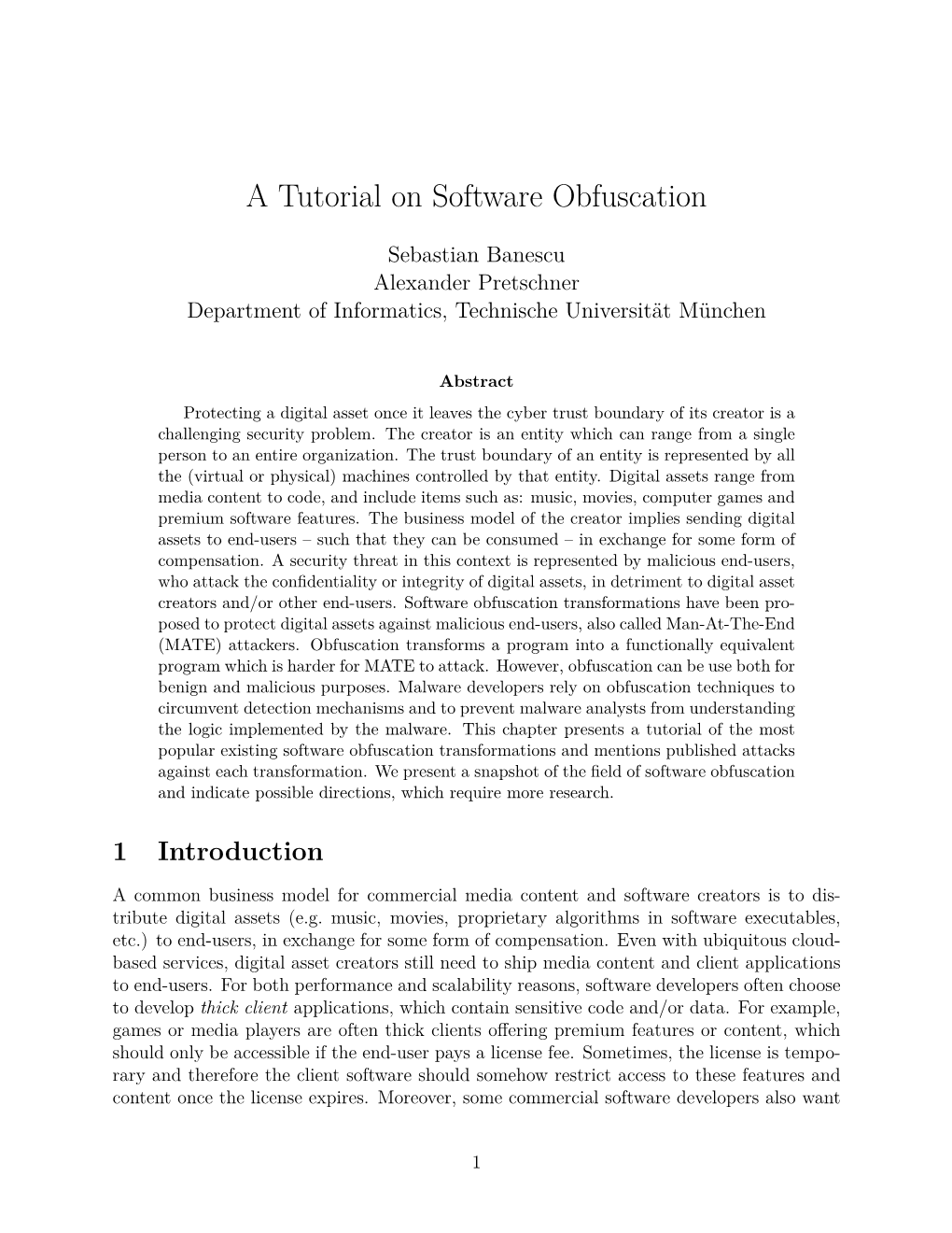 A Tutorial on Software Obfuscation