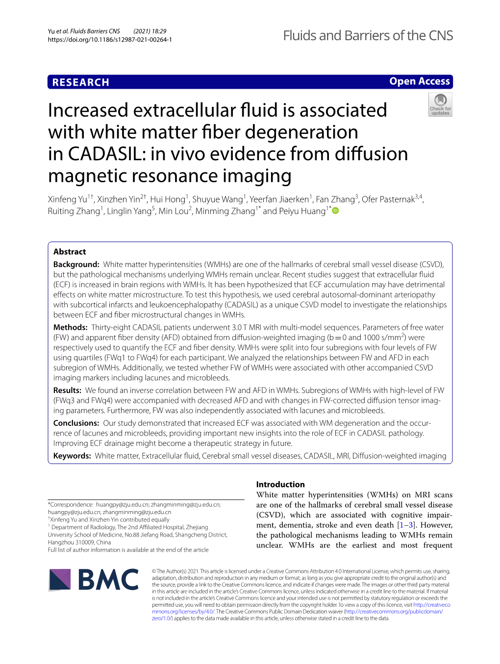 Increased Extracellular Fluid Is Associated with White Matter Fiber