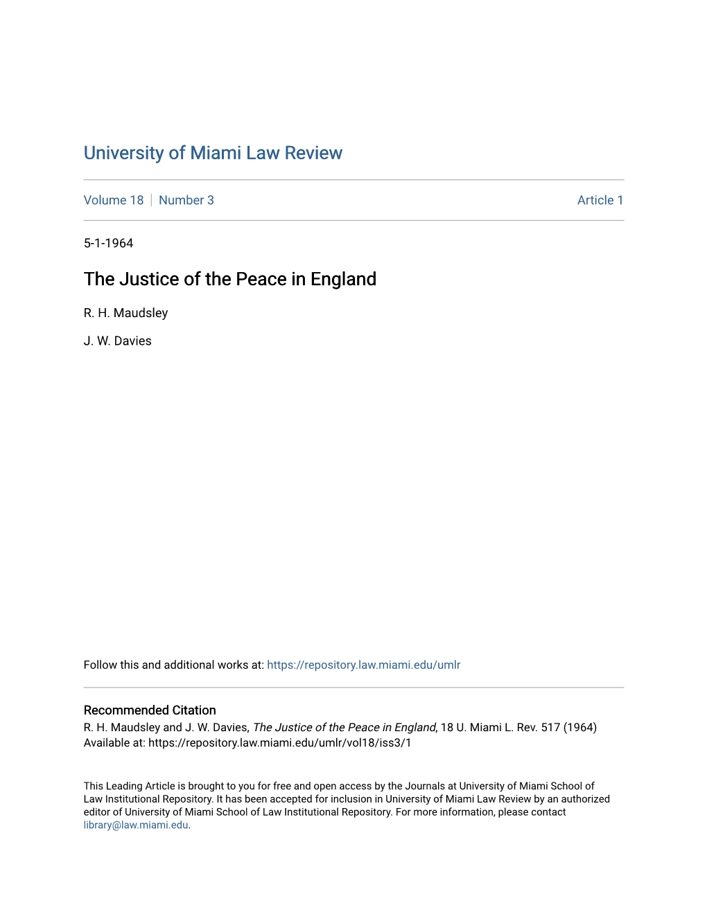 The Justice of the Peace in England