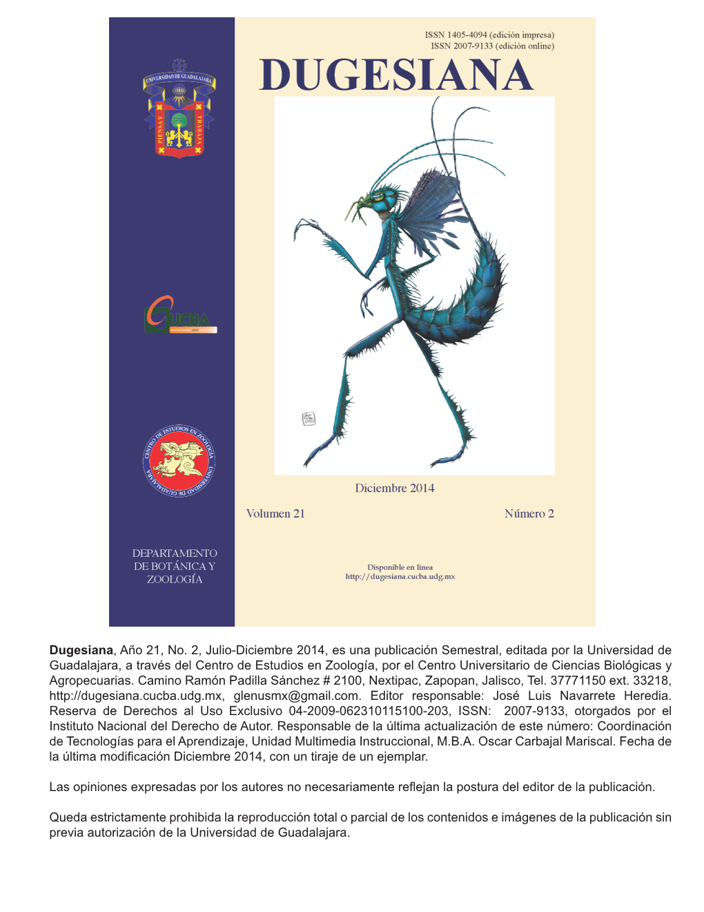 Dugesiana, Año 21, No. 2, Julio-Diciembre 2014, Es Una