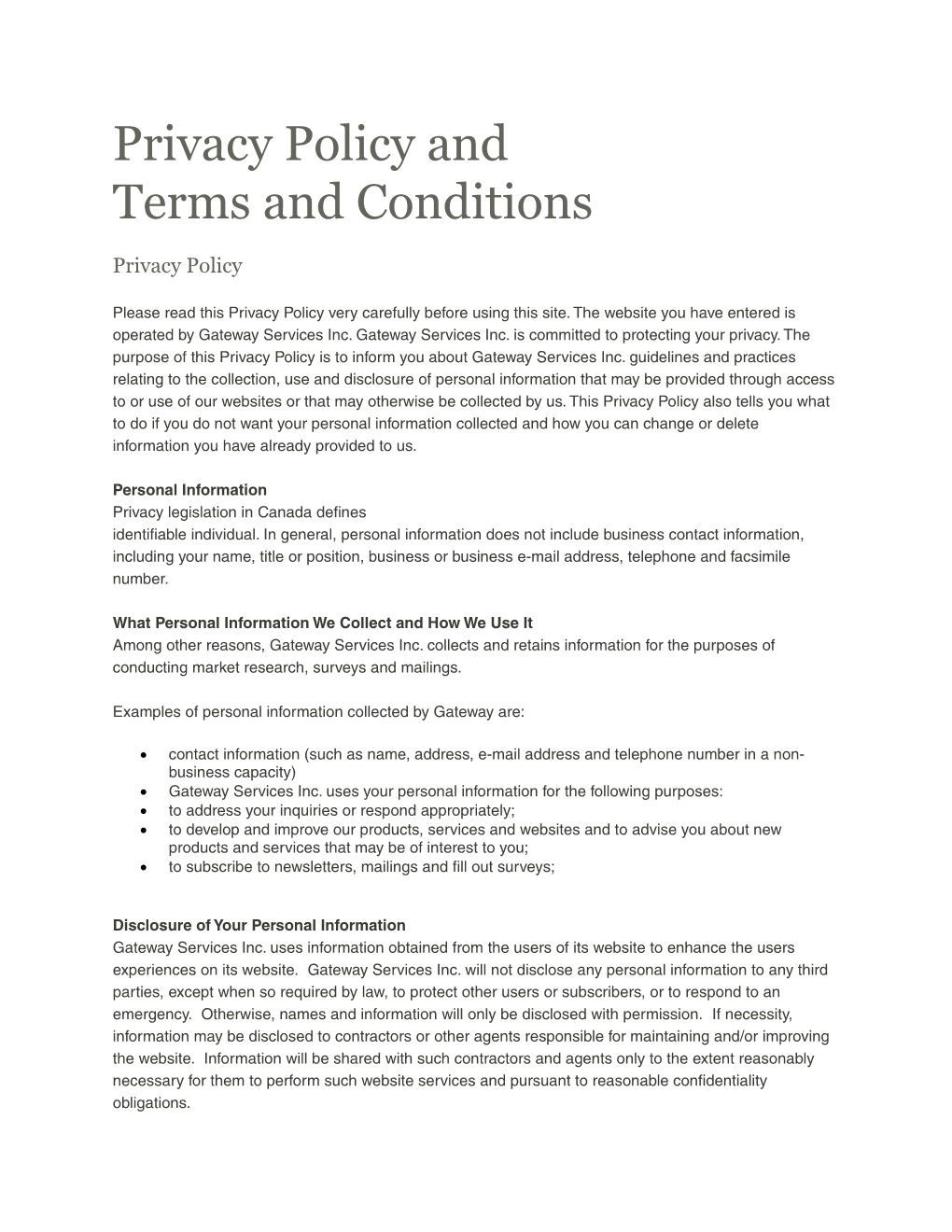 Privacy Policy and Terms and Conditions