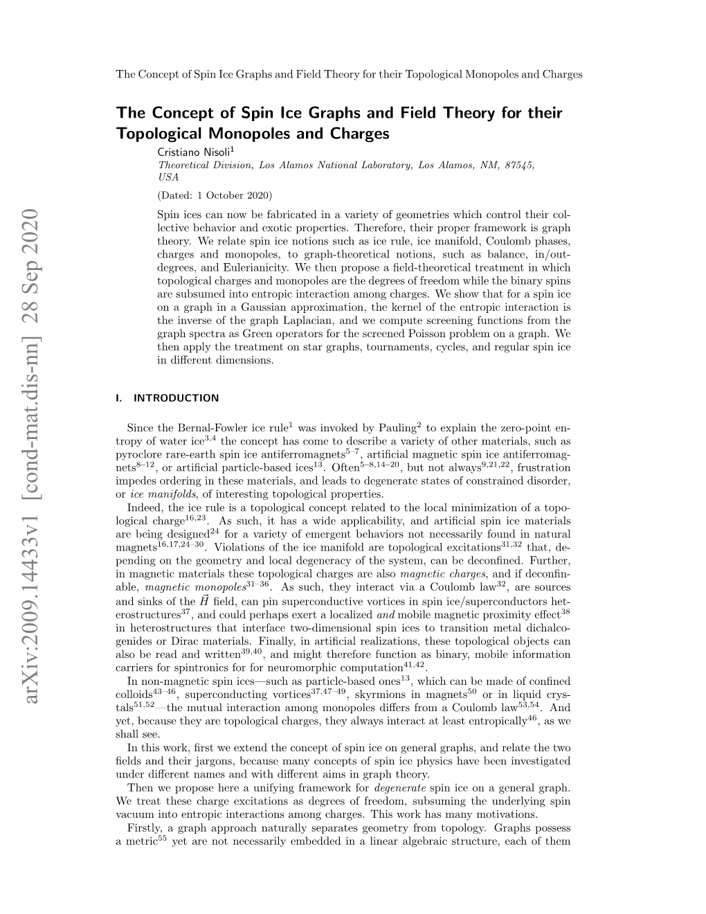 Arxiv:2009.14433V1 [Cond-Mat.Dis-Nn] 28 Sep 2020 Tals51,52—The Mutual Interaction Among Monopoles Diﬀers from a Coulomb Law53,54