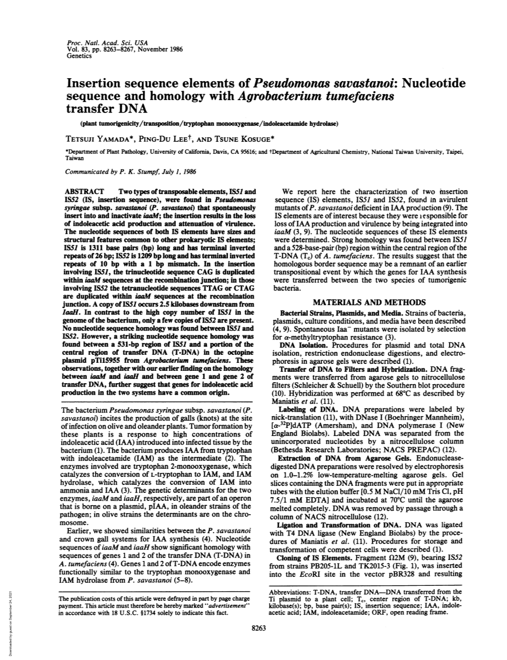 Nucleotide Sequence and Homology with Agrobacterium Tumefaciens