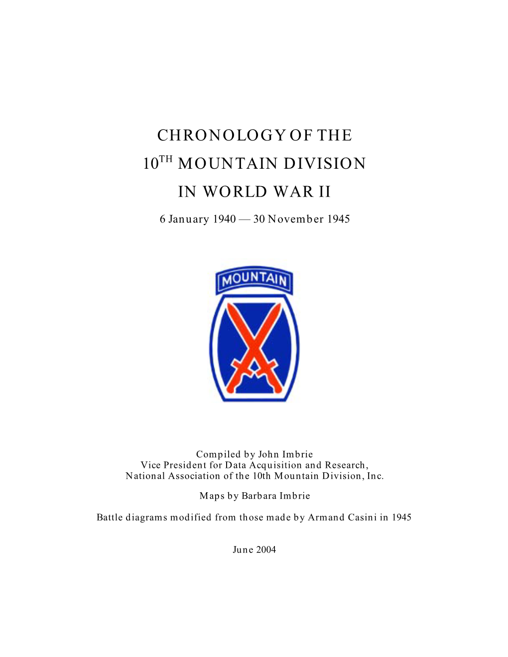 Chronology of the 10Th Mountain Division in World War Ii