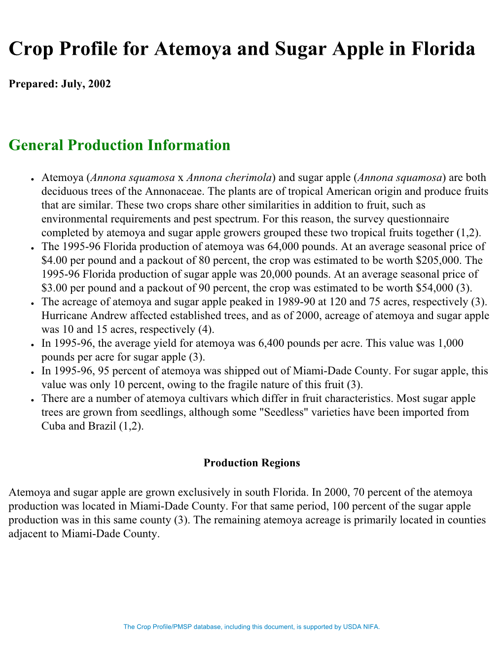 Crop Profile for Atemoya and Sugar Apple in Florida