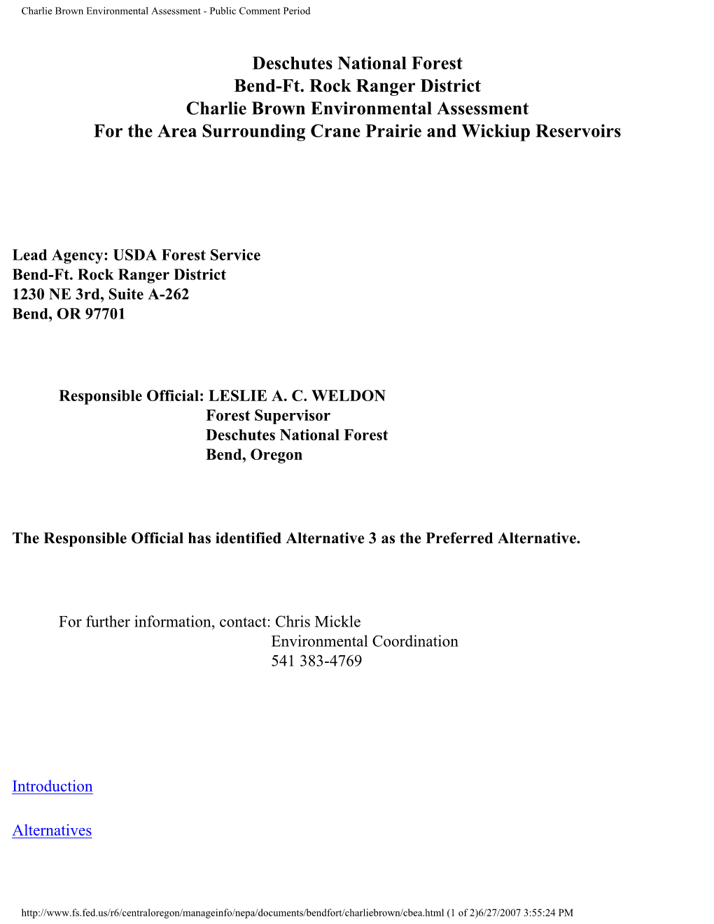 Charlie Brown Environmental Assessment - Public Comment Period