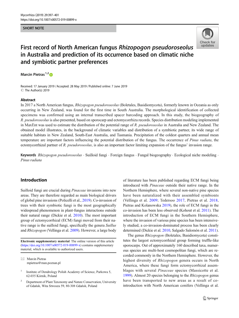 First Record of North American Fungus Rhizopogon Pseudoroseolus In