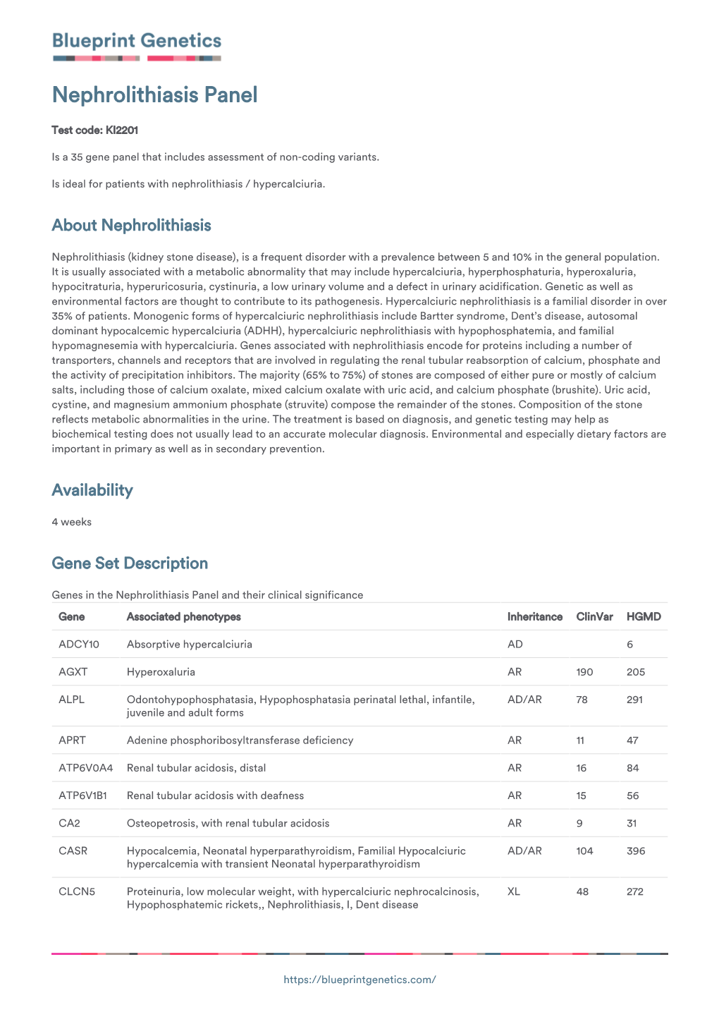 Blueprint Genetics Nephrolithiasis Panel