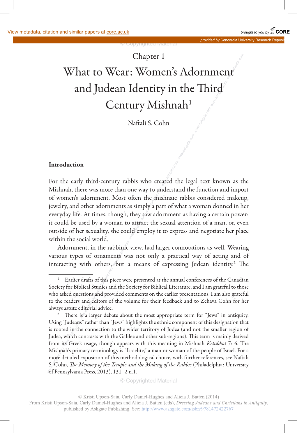 Women's Adornment and Judean Identity in the Third Century