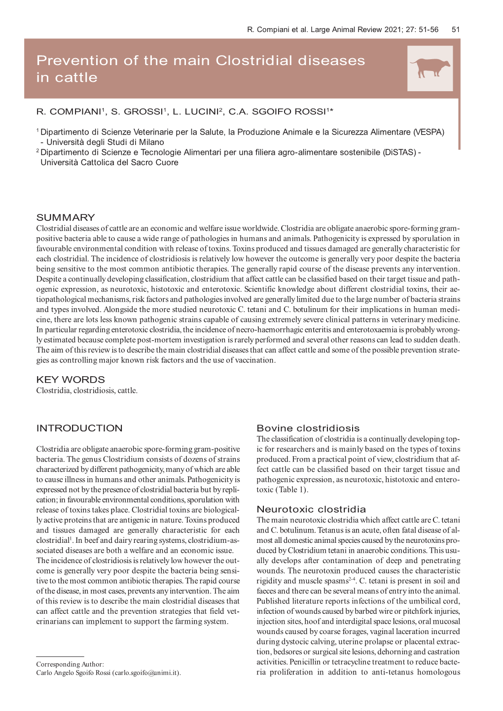 Prevention of the Main Clostridial Diseases in Cattle N