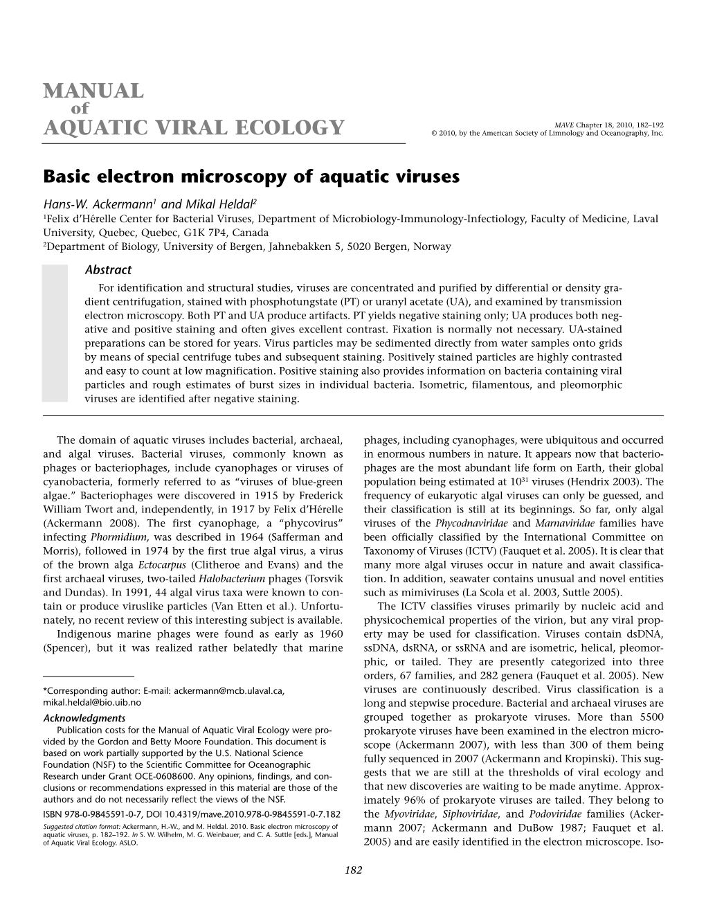 Basic Electron Microscopy of Aquatic Viruses Hans-W
