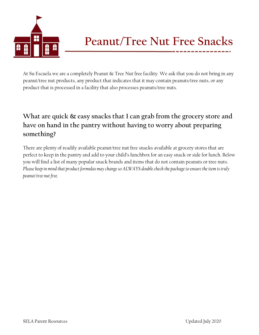 Peanut/Tree Nut Free Snacks