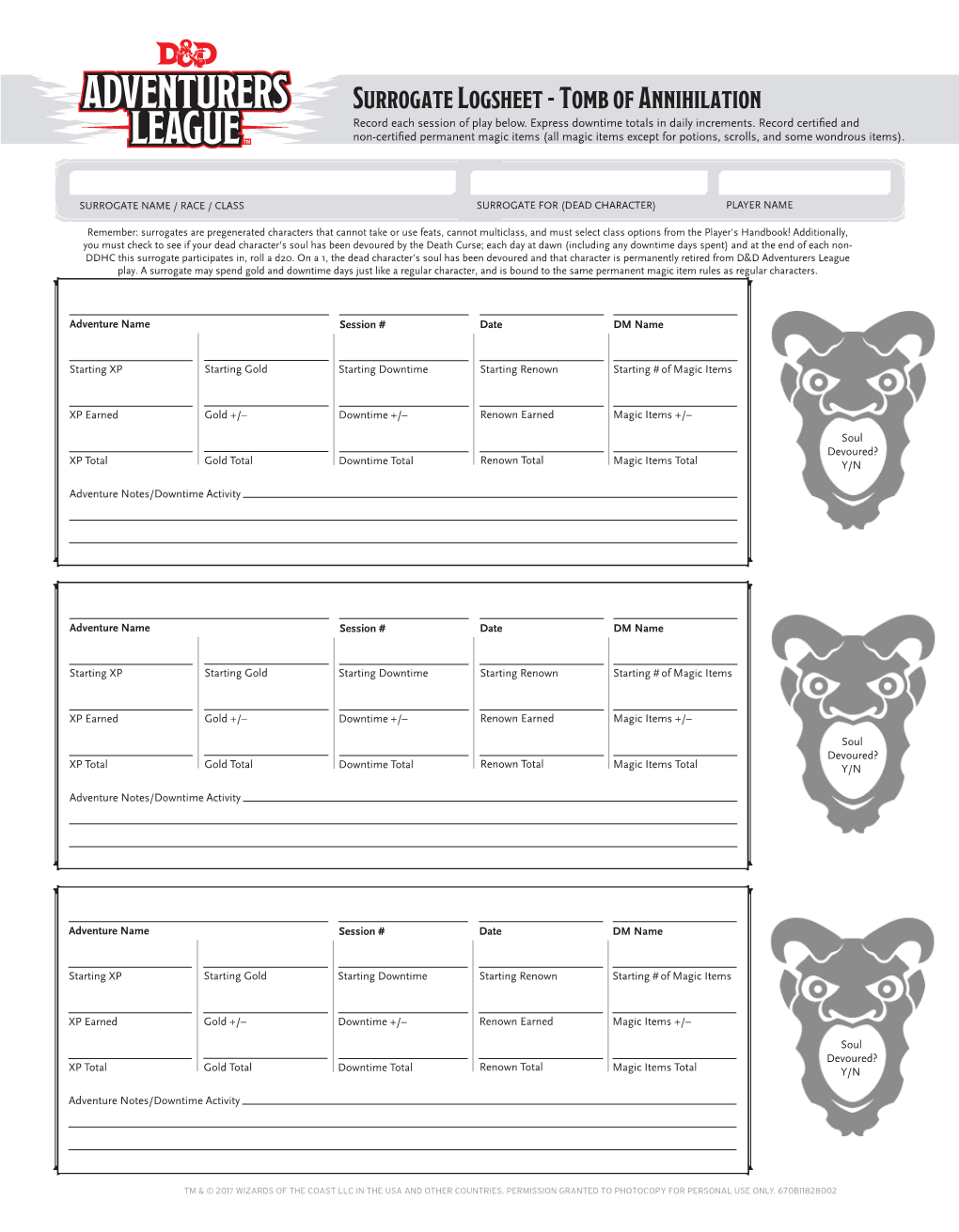 Surrogate Logsheet - Tomb of Annihilation Record Each Session of Play Below