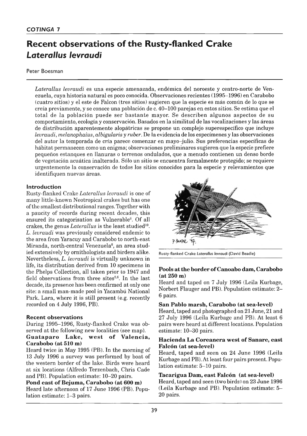 Recent Observations of the Rusty-Flanked Crake Laterallus Levraudi