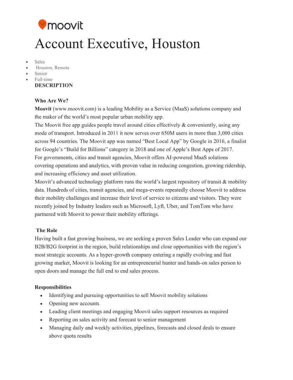 Account Executive, Houston