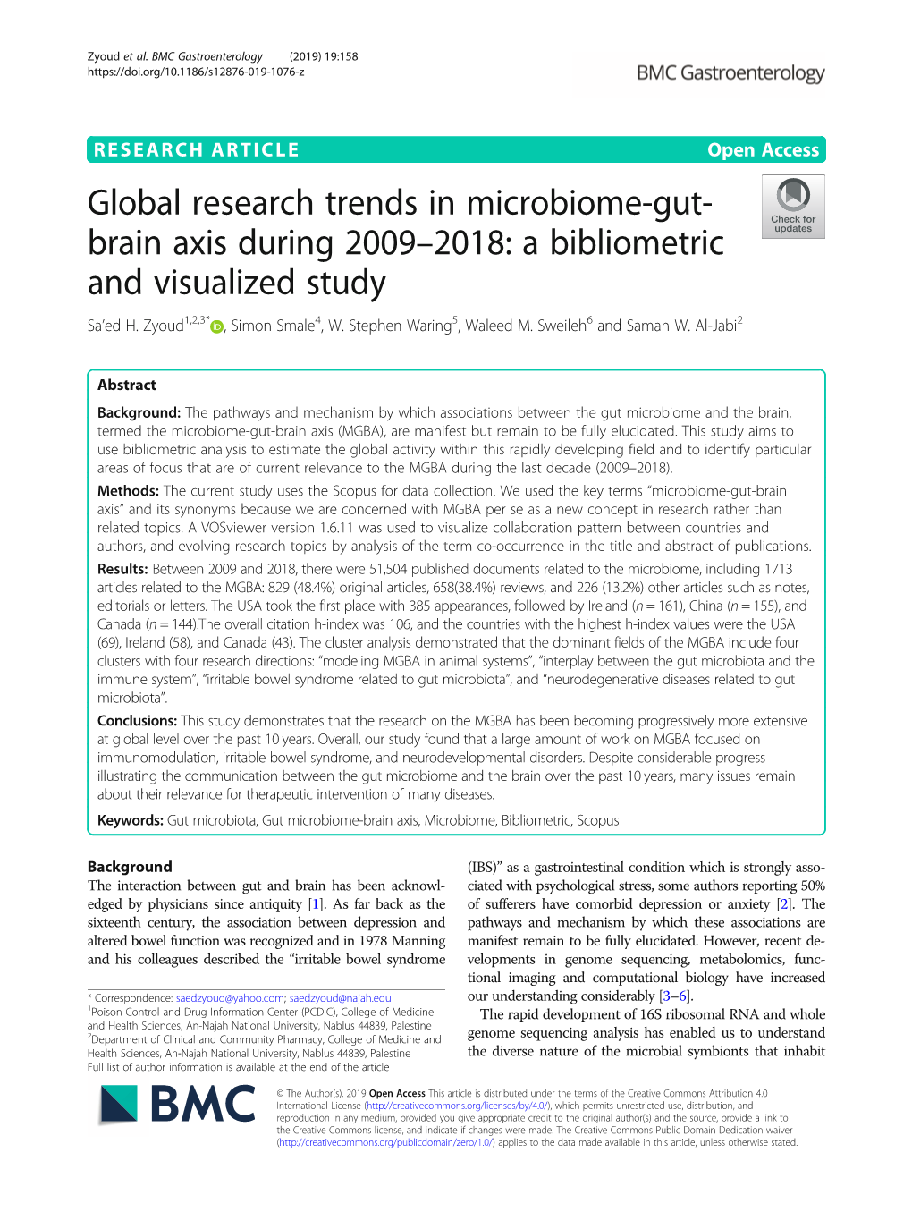 Global Research Trends in Microbiome-Gut-Brain Axis During 2009–2018