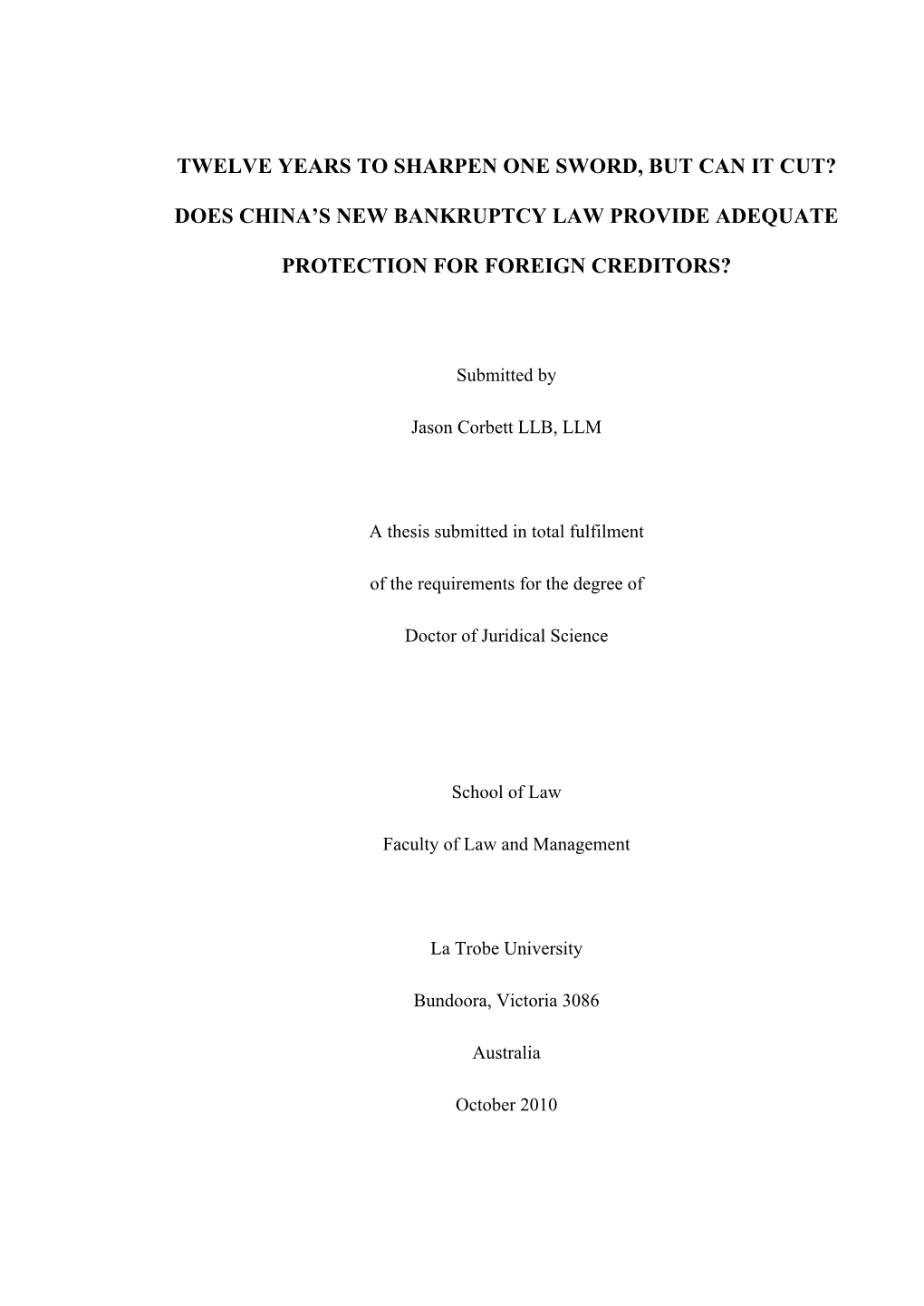 Chinese Bankruptcy Law Thesis 30 September