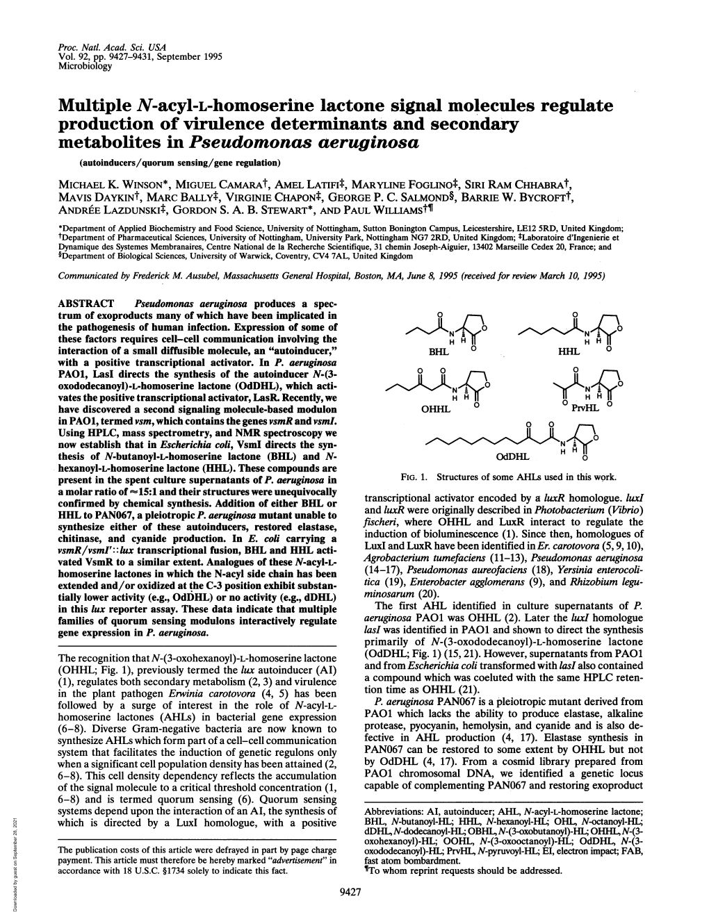 Multiple N-Acyl-L-Homoserine Lactone Signal Molecules Regulate