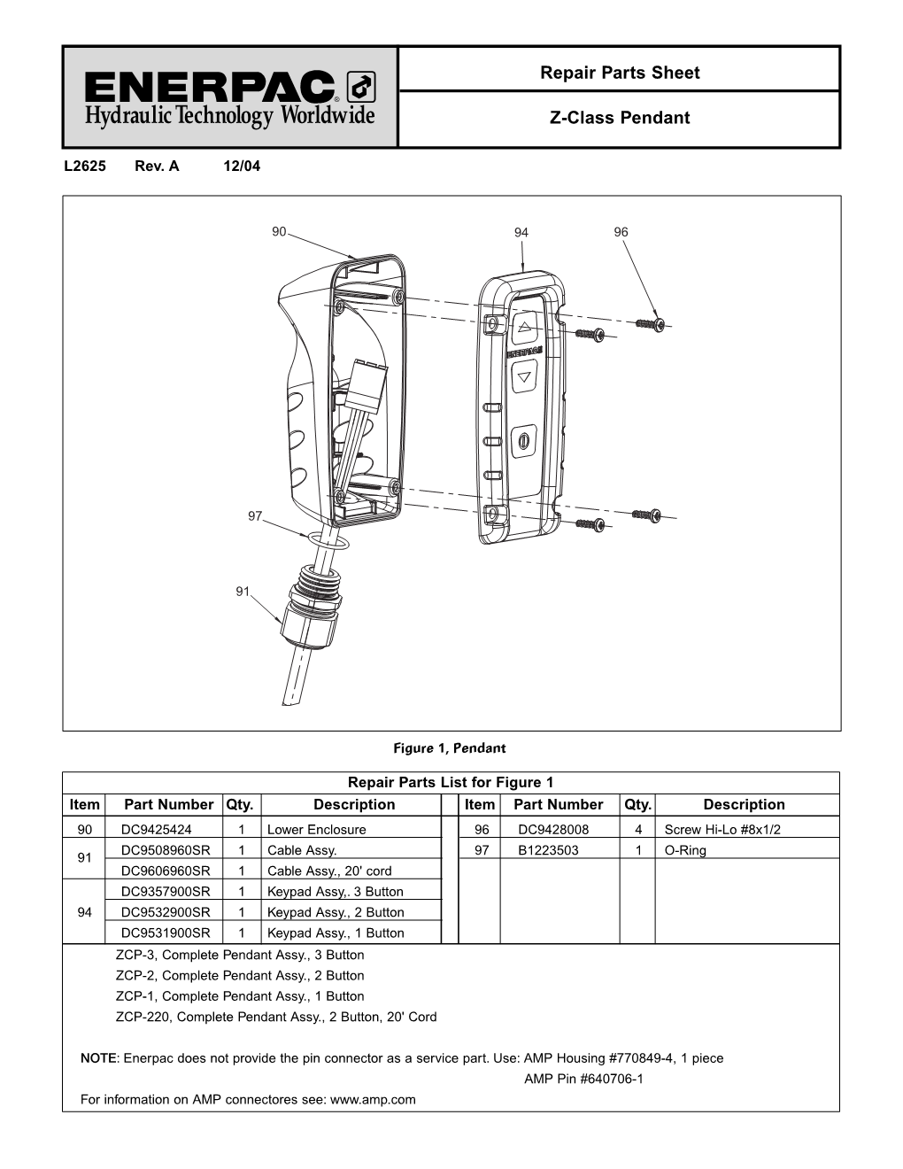 Repair Parts Sheet Z-Class Pendant