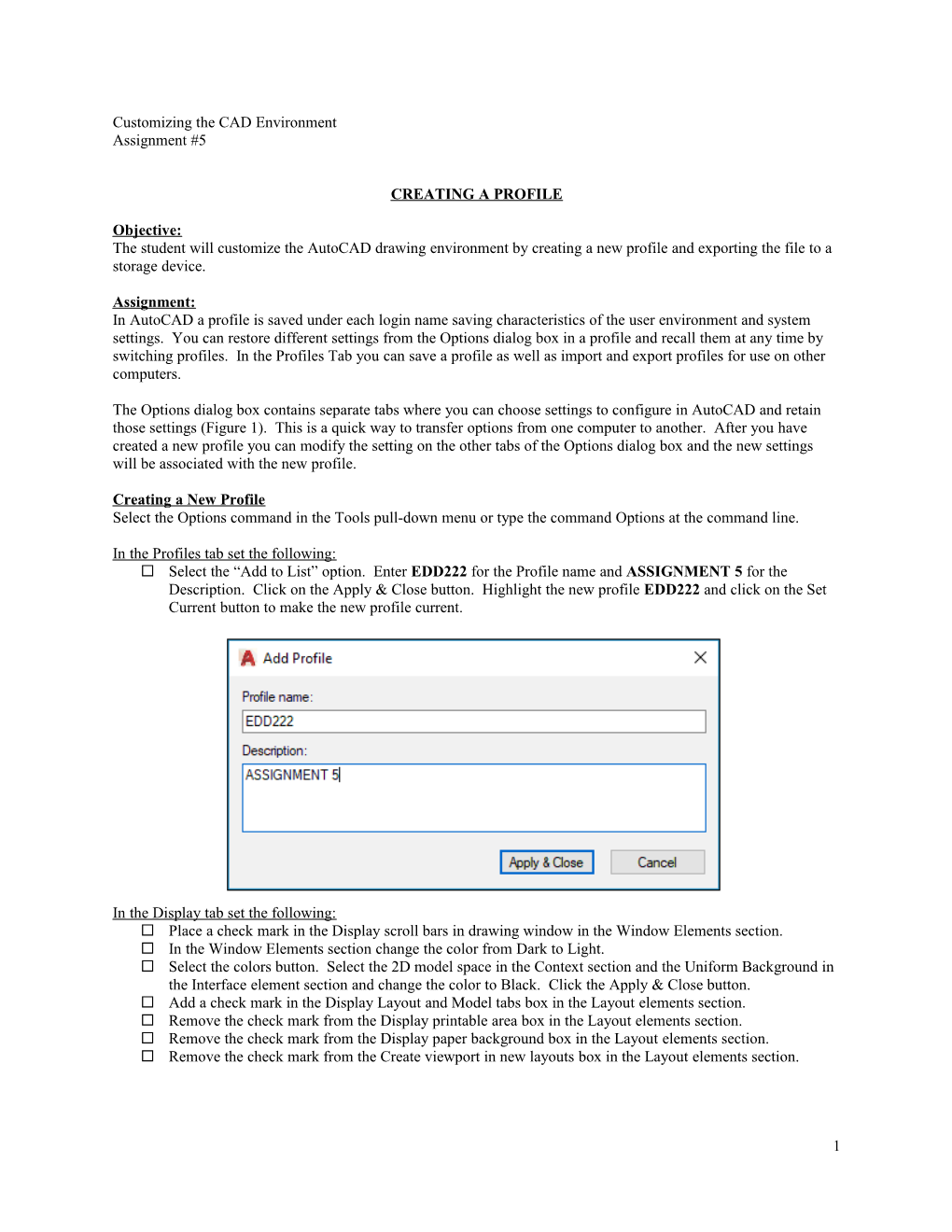 Customizing the CAD Environment