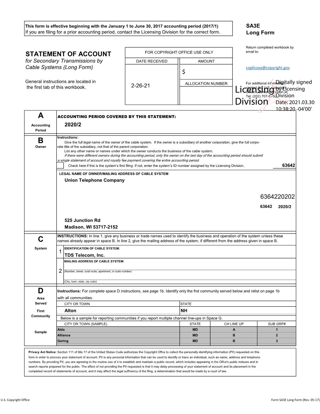 Licensing Division for the Correct Form