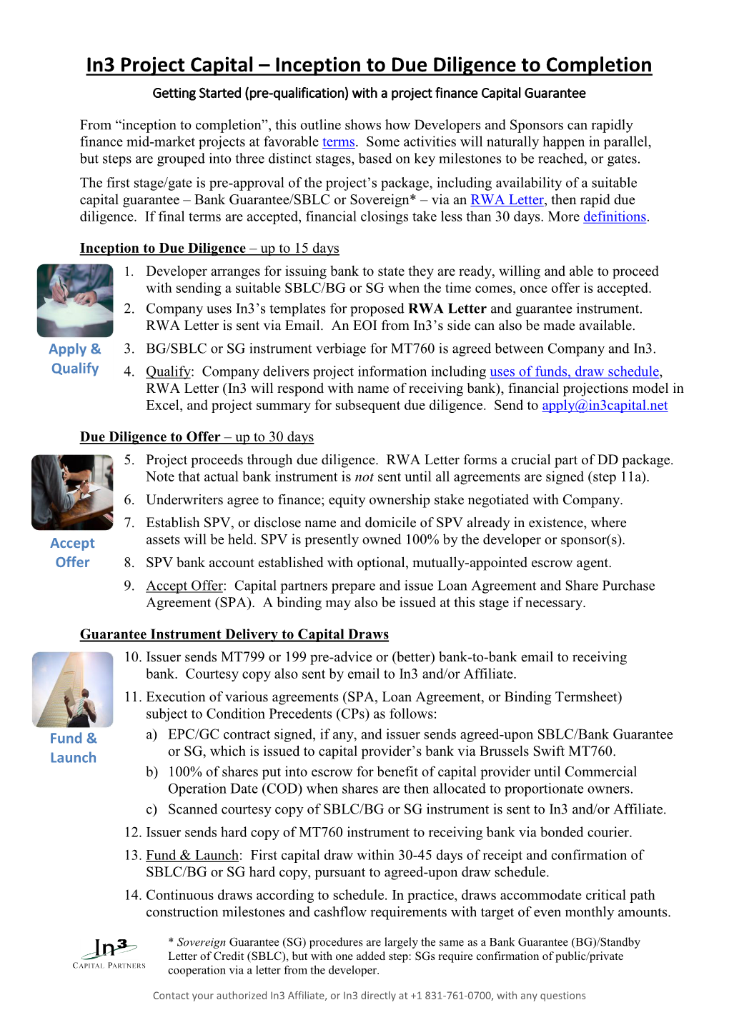 In3 Project Capital – Inception to Due Diligence to Completion Getting Started (Pre-Qualification) with a Project Finance Capital Guarantee