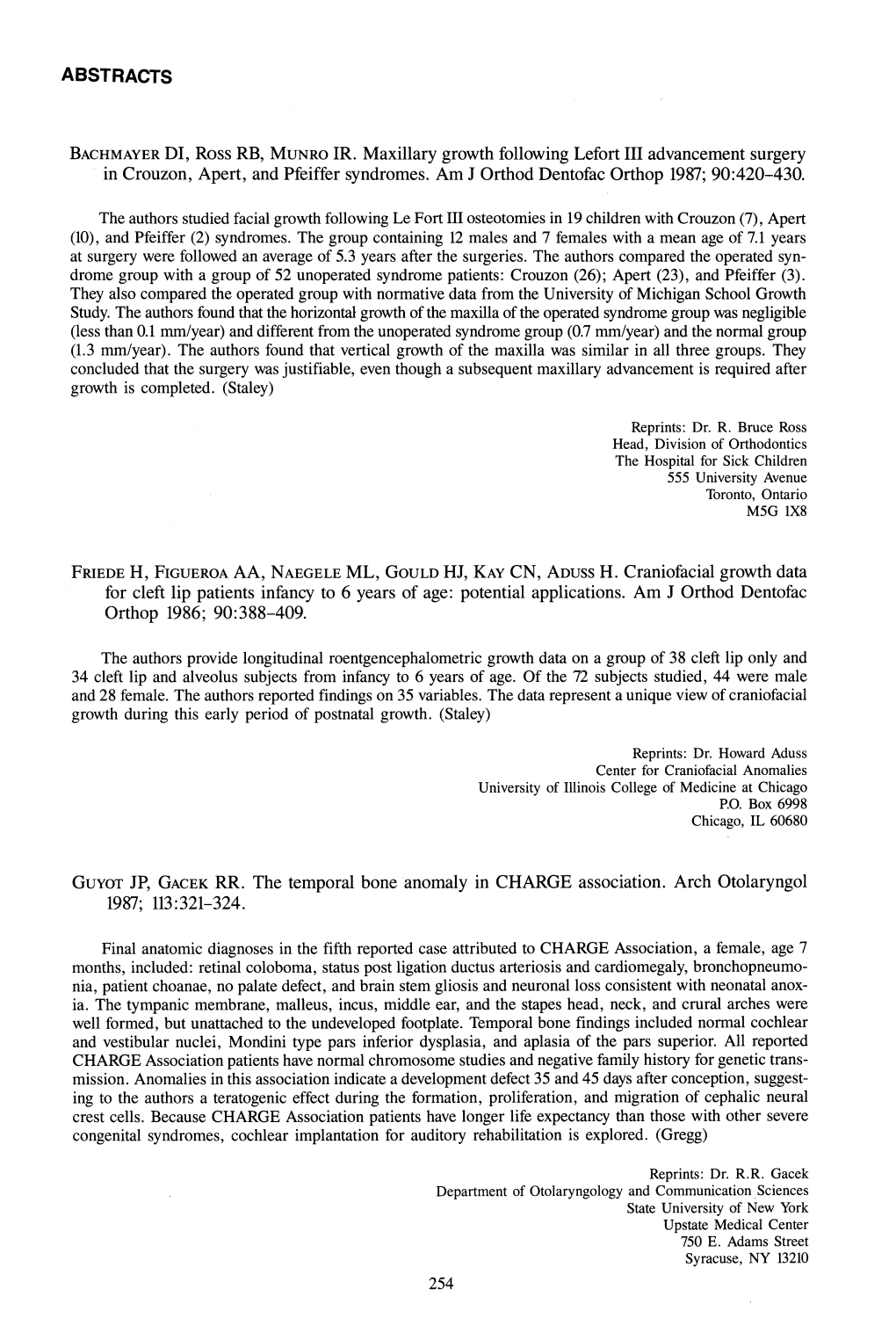 ABSTRACTS BACHMAYER DI, Ross RB, Munro IR. Maxillary Growth