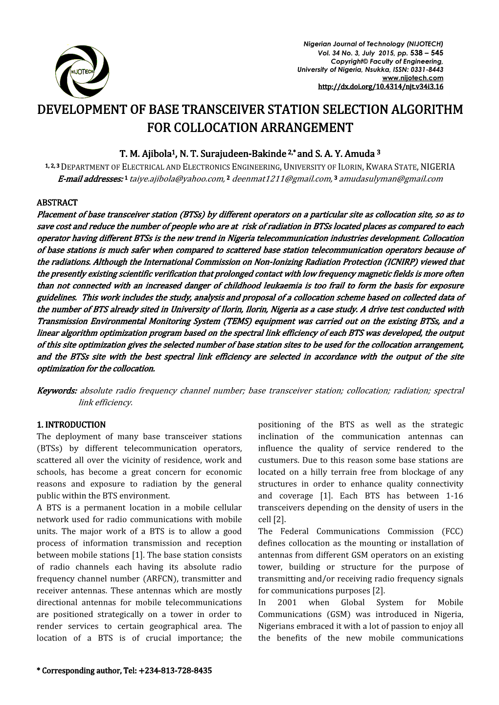 Development Development of Base Transceiver Station Selection