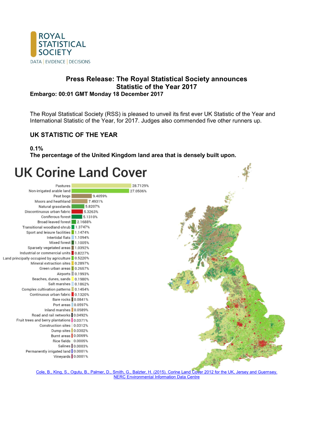 The Royal Statistical Society Announces Statistic of the Year 2017 Embargo: 00:01 GMT Monday 18 December 2017