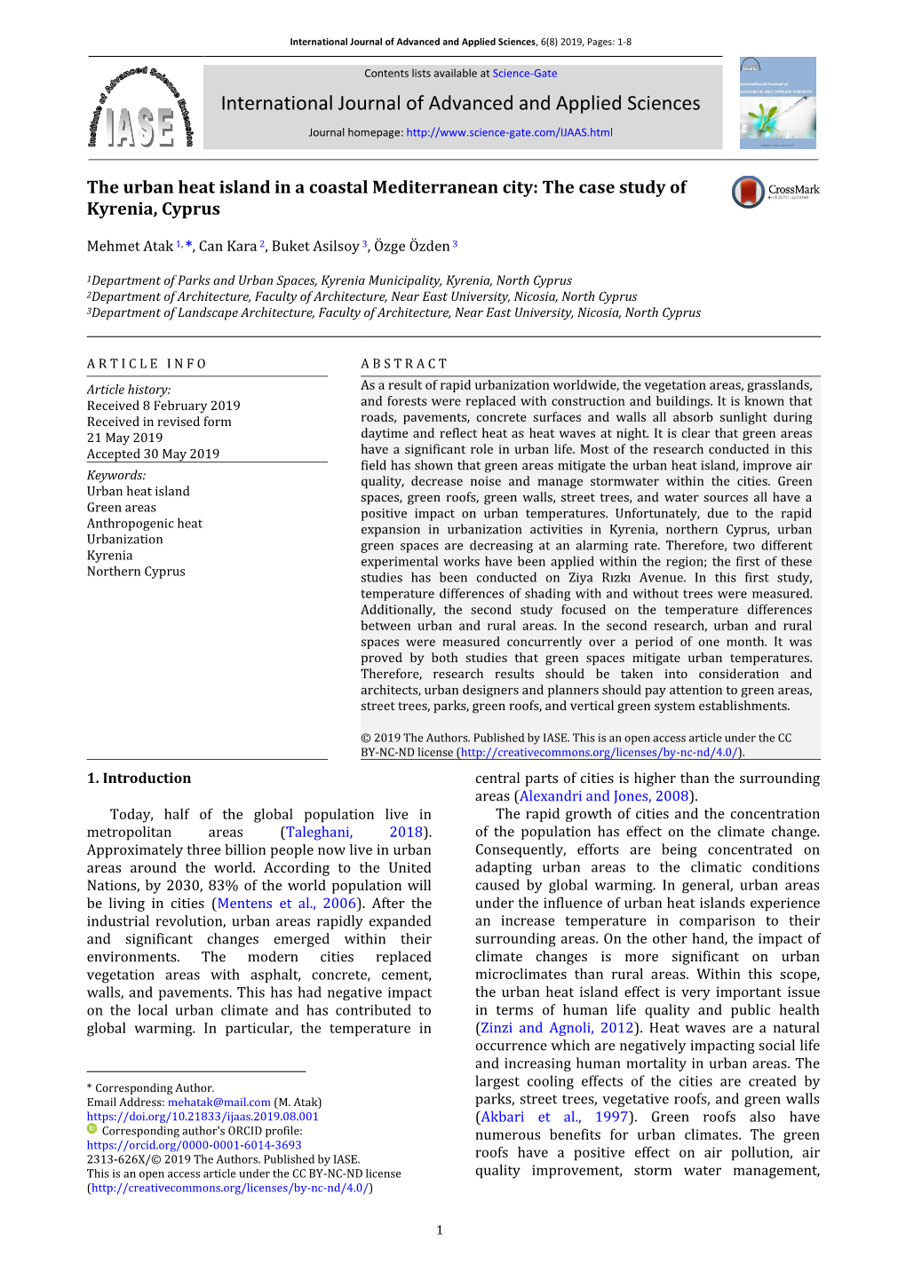 The Urban Heat Island in a Coastal Mediterranean City: the Case Study of Kyrenia, Cyprus