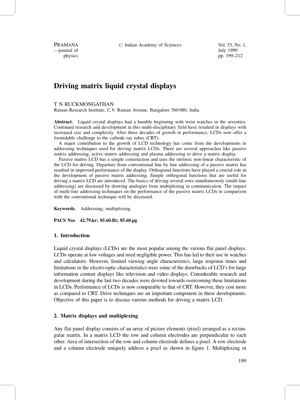 Driving Matrix Liquid Crystal Displays