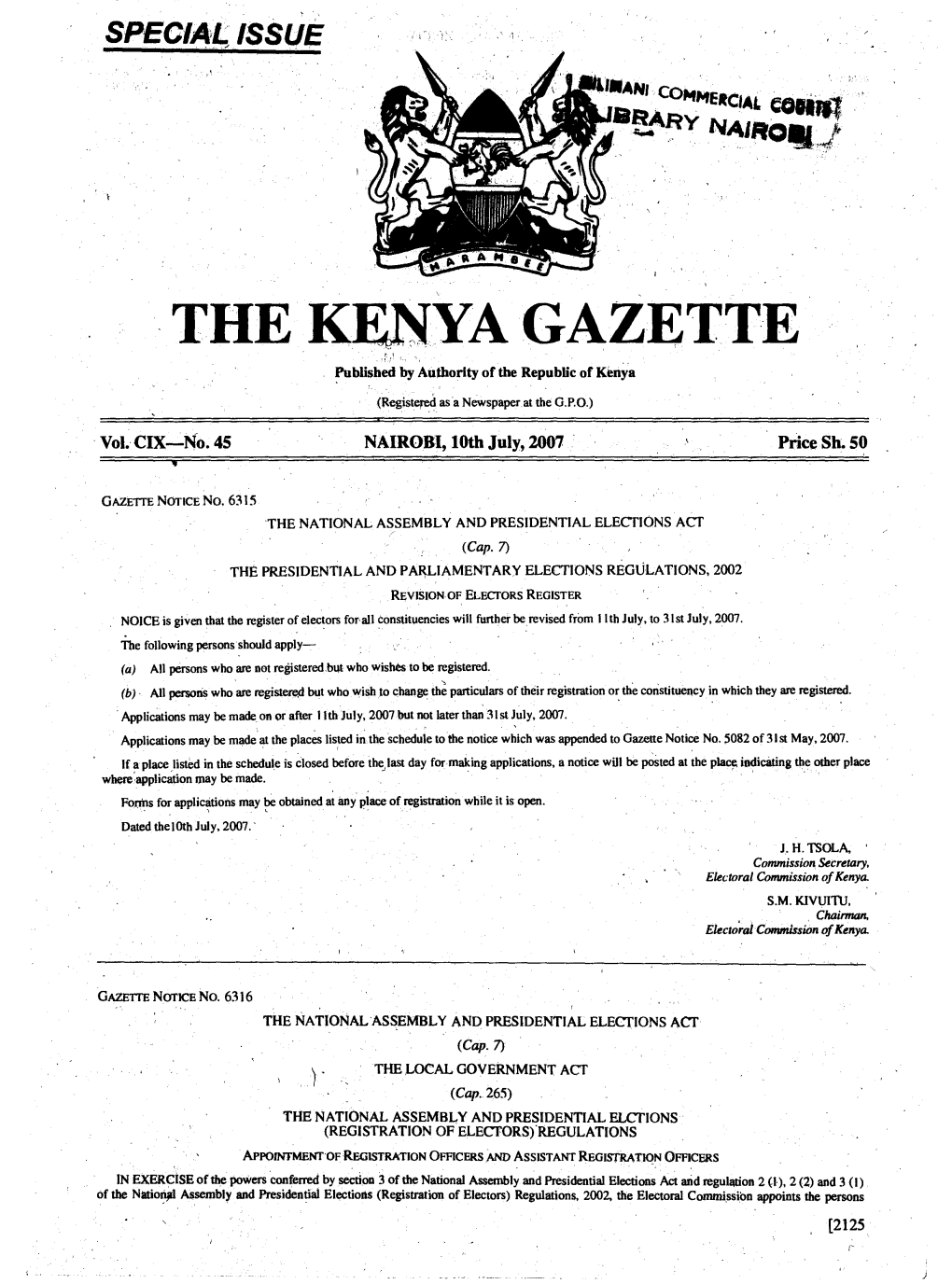 THE KENYA GAZETTE Published by Authority of the Republic of Kenya