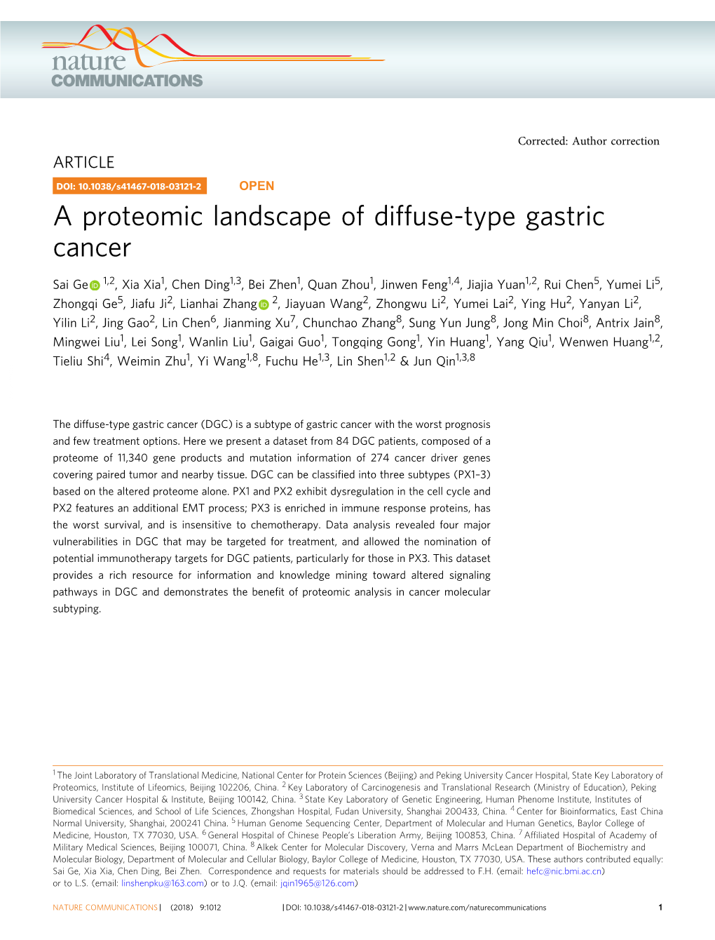 A Proteomic Landscape of Diffuse-Type Gastric Cancer