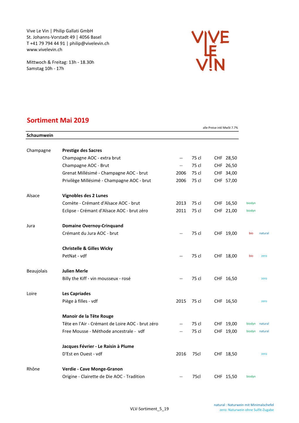 Sortiment Mai 2019 Alle Preise Inkl Mwst 7.7% Schaumwein