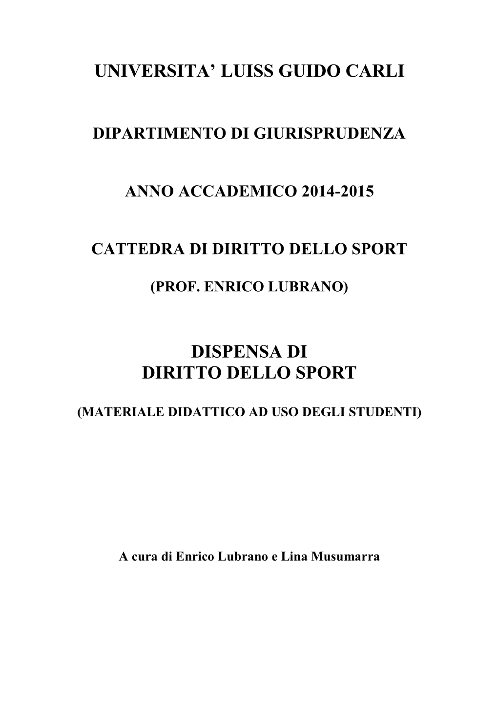 Diritto Dello Sport 2014-2015 – Dispensa