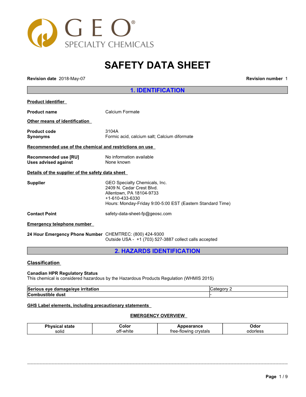 Safety Data Sheet