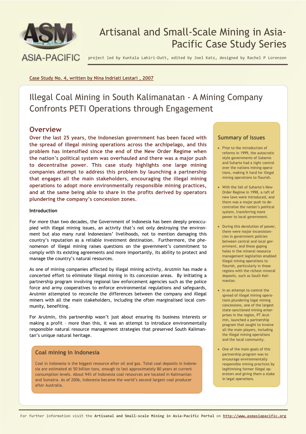 Artisanal and Small-Scale Mining in Asia- Pacific Case Study Series