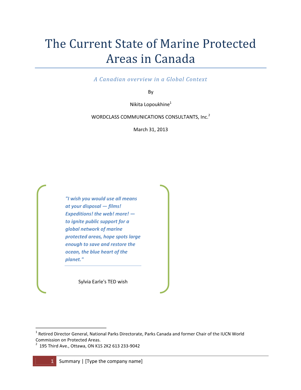 The Current State of Marine Protected Areas in Canada