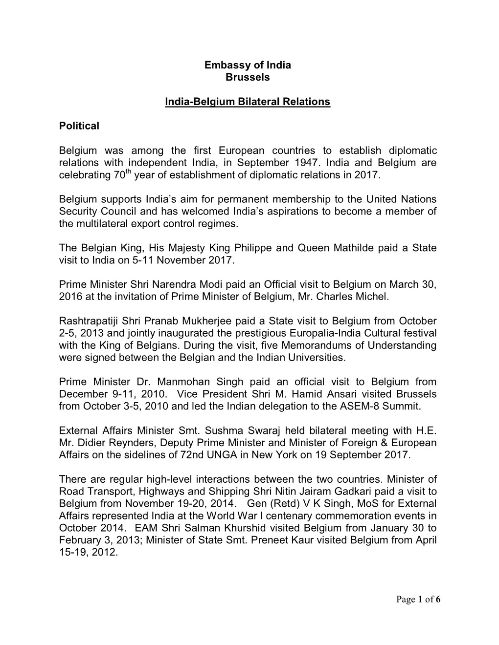 Embassy of India Brussels India-Belgium Bilateral Relations