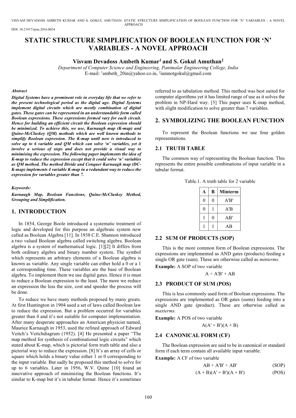 Static Structure Simplification of Boolean Function for 'N' Variables