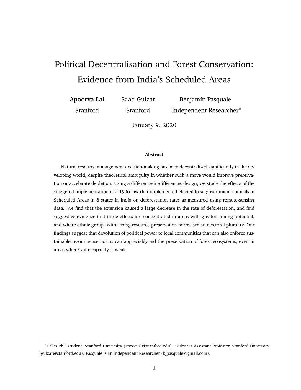 Political Decentralisation and Forest Conservation: Evidence from India's