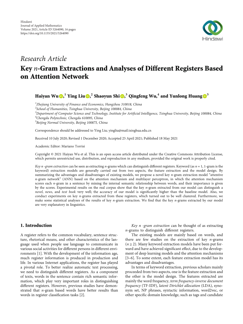 Research Article Key N-Gram Extractions and Analyses of Different Registers Based on Attention Network
