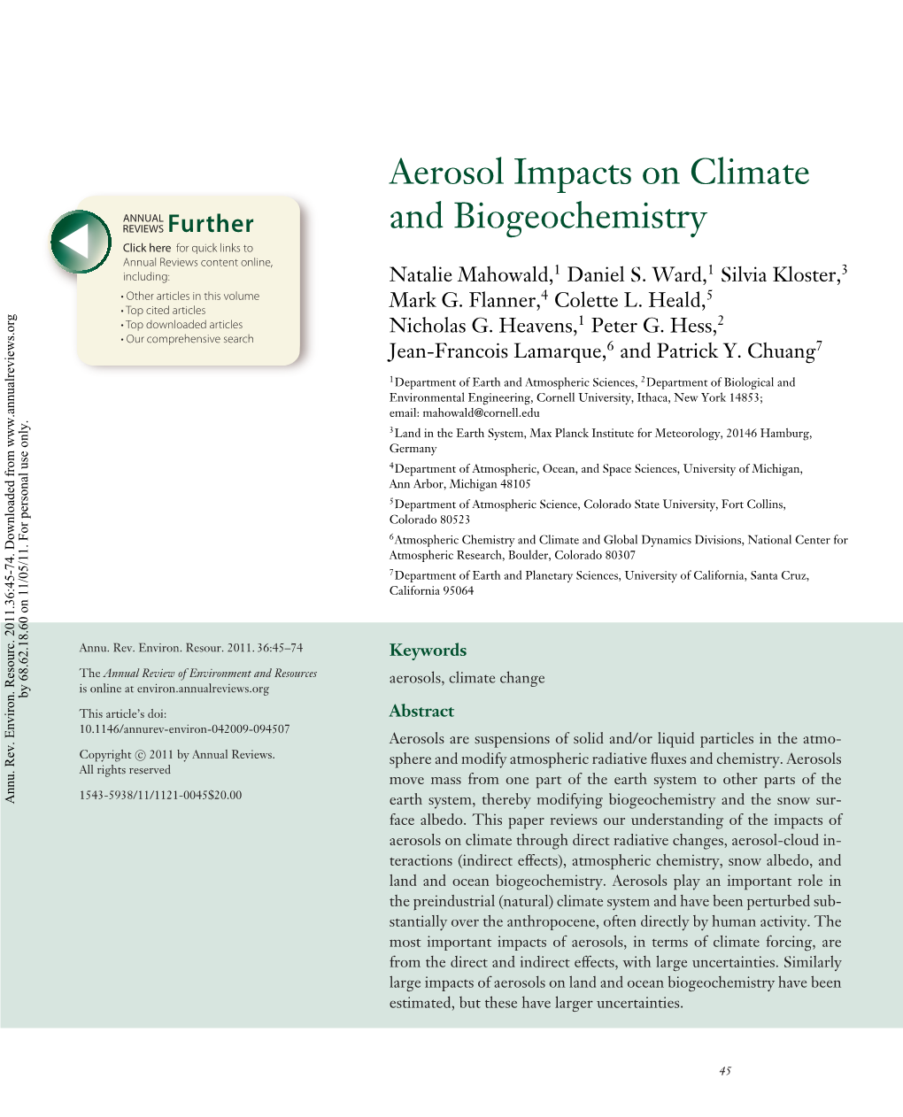 Aerosol Impacts on Climate and Biogeochemistry