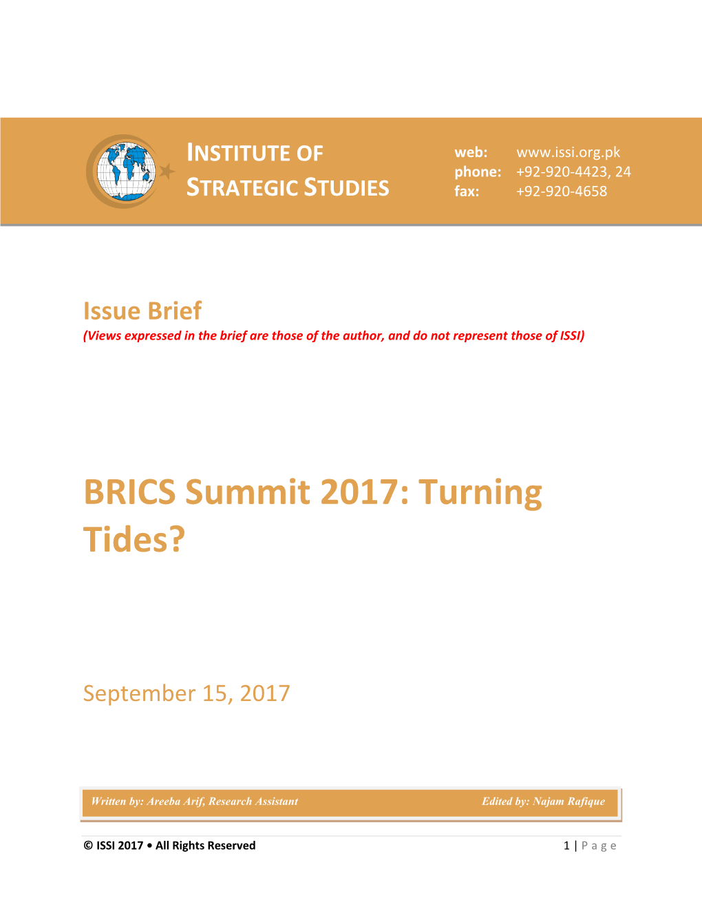 BRICS Summit 2017: Turning Tides?