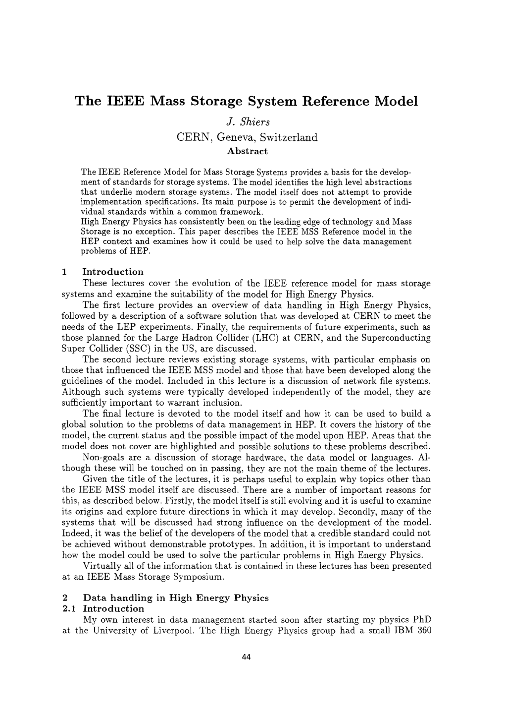 The IEEE Mass Storage System Reference Model