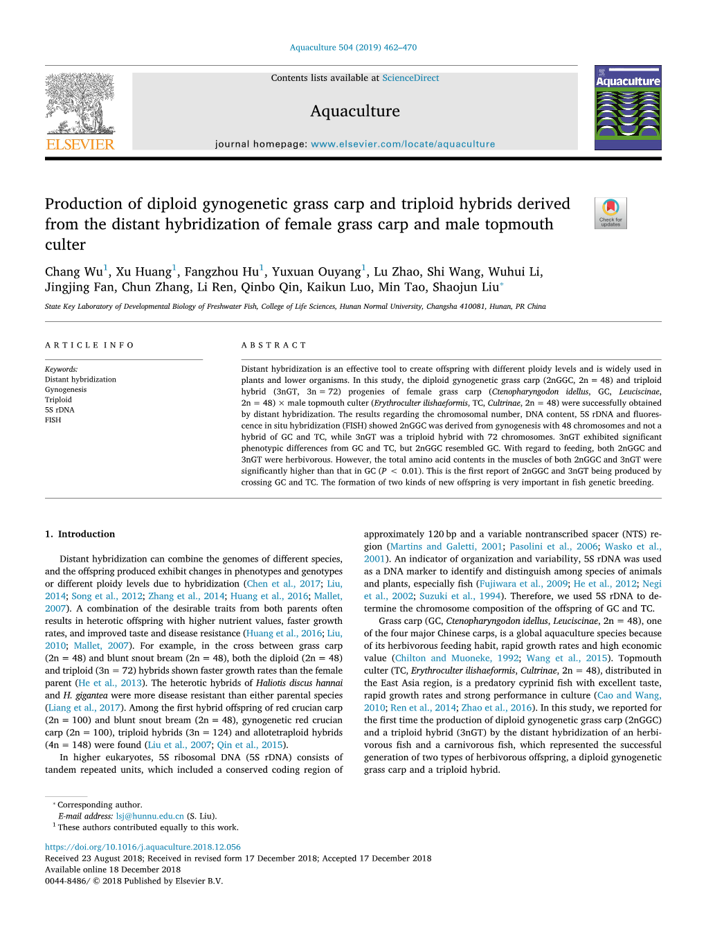 Production of Diploid Gynogenetic Grass Carp and Triploid Hybrids